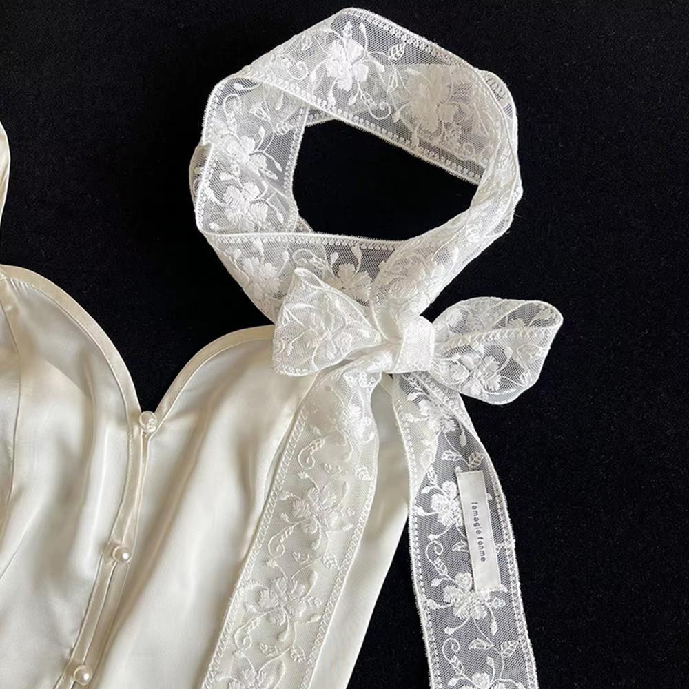 Foulard en dentelle avec ruban Long brodé, 128-180cm, enveloppe en dentelle pour femmes, bandeaux de poignet, Foulard doux