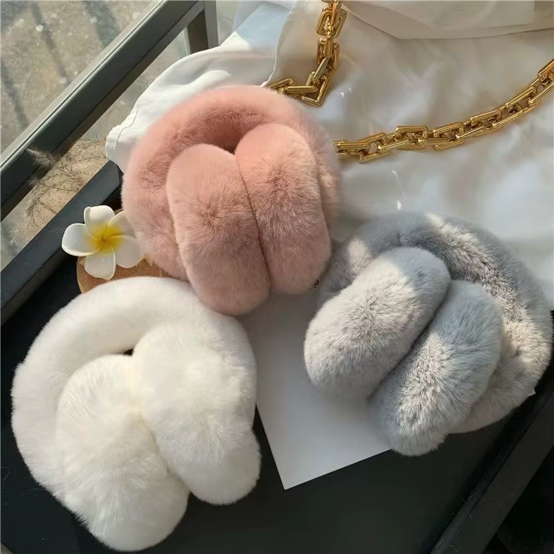 Cache-oreilles en fourrure de vrai lapin Rex pour temps froid