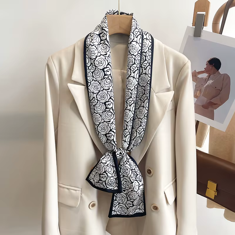 50 couleurs nouvelles femmes soie sensation imprimé Design écharpe châle mode luxe longue étroite petites foulards