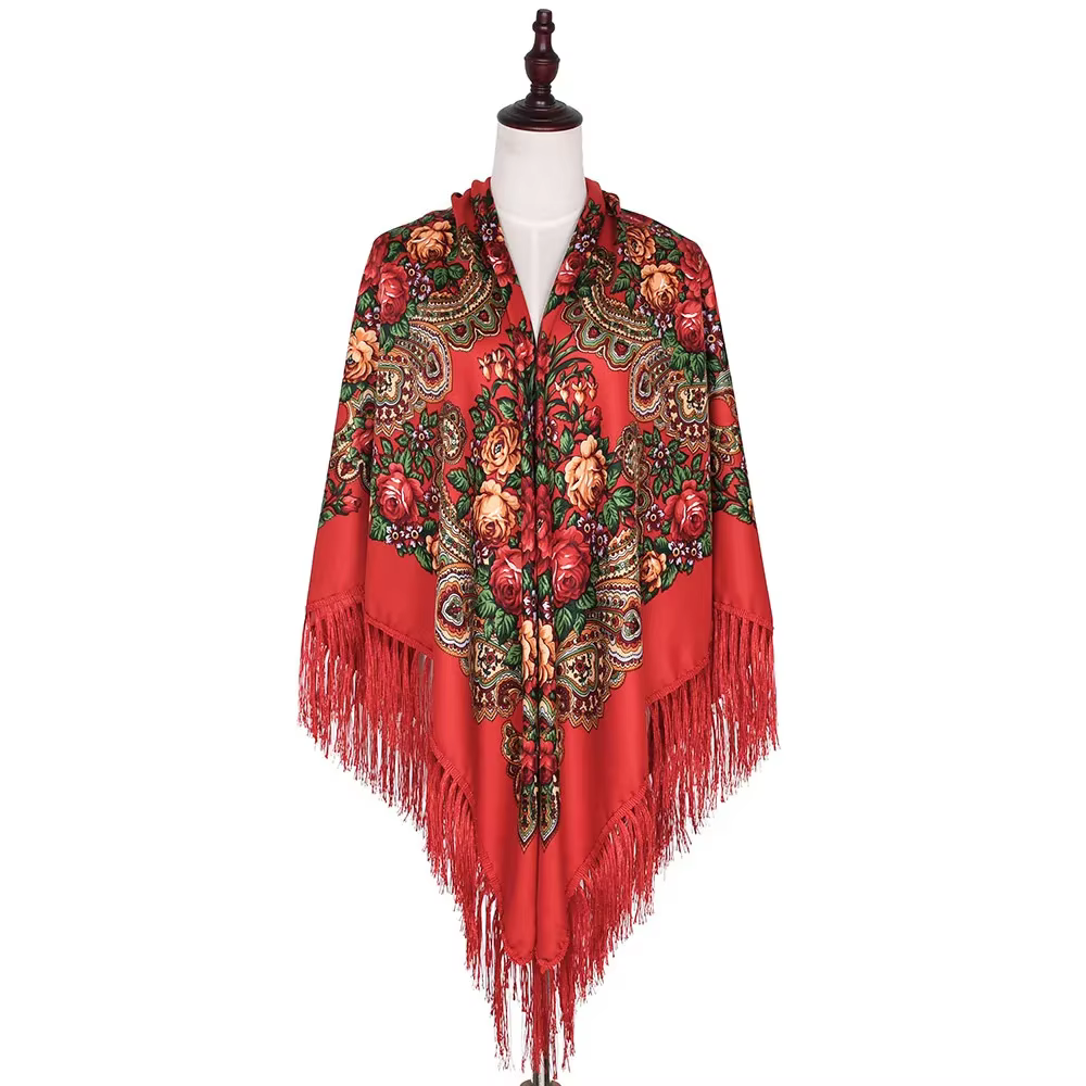 160*160 cm femmes russe National écharpe dame gland imprimé fleuri foulard enveloppes Babushka Bandana plage voyage ombre châles