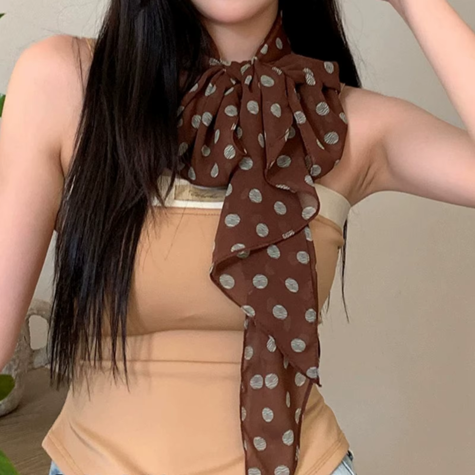 Écharpe en mousseline de soie à pois vintage pour femme