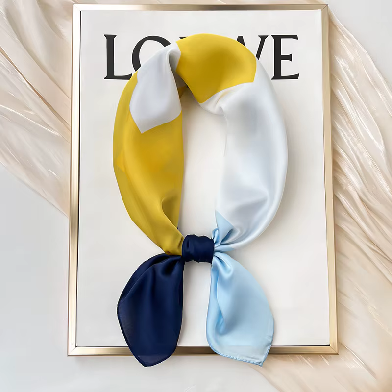 Foulard carré en soie bleu pour femmes, chemise de Protection du cou, écharpe fine à la mode pour vêtements d'affaires décontractés, printemps été automne