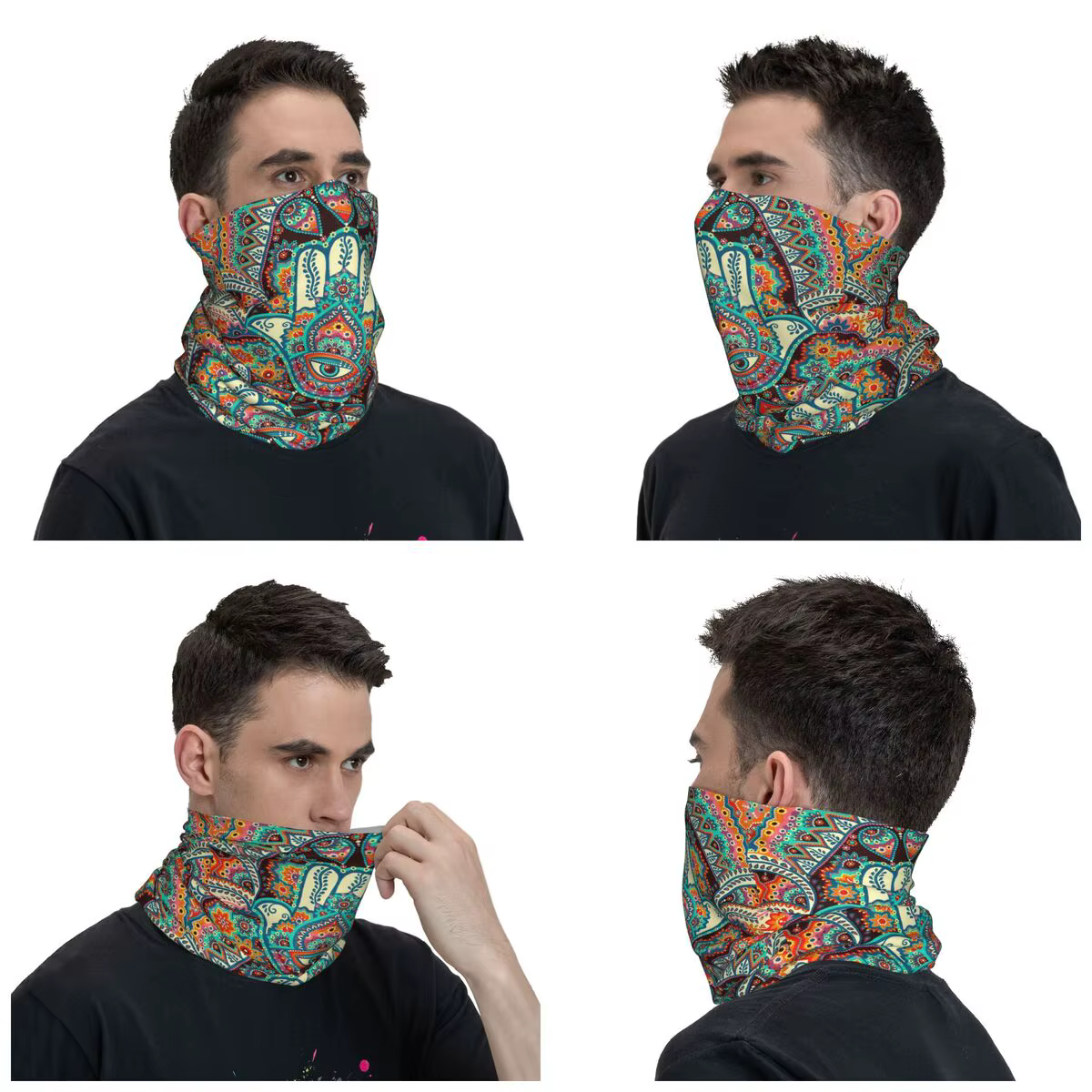Hamsa main bohème Bandana cache-cou imprimé Hippie Mandala Paisley Boho masque écharpe cagoule Sports de plein air adulte coupe-vent