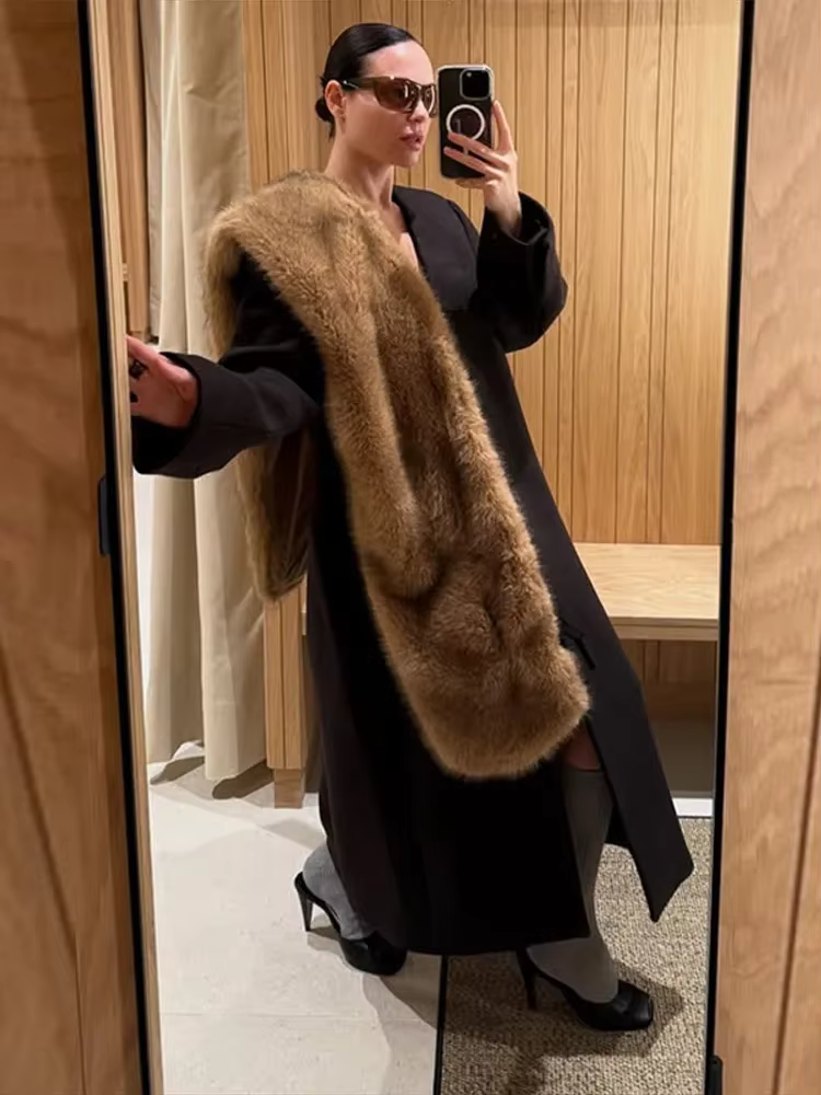 Écharpe surdimensionnée en fausse fourrure marron dégradé pour femmes