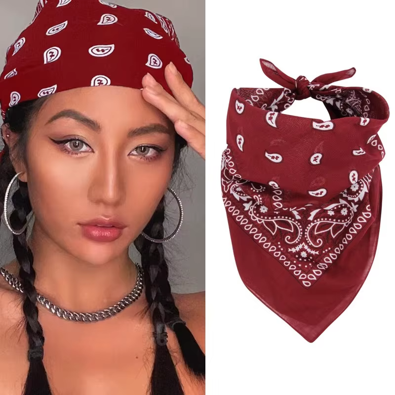 Bandana rouge vin de style occidental, bandeau polyvalent, écharpe de cou classique de cow-boy, écharpe de cheveux vintage hip-hop, unisexe, rappeurs, streetwear
