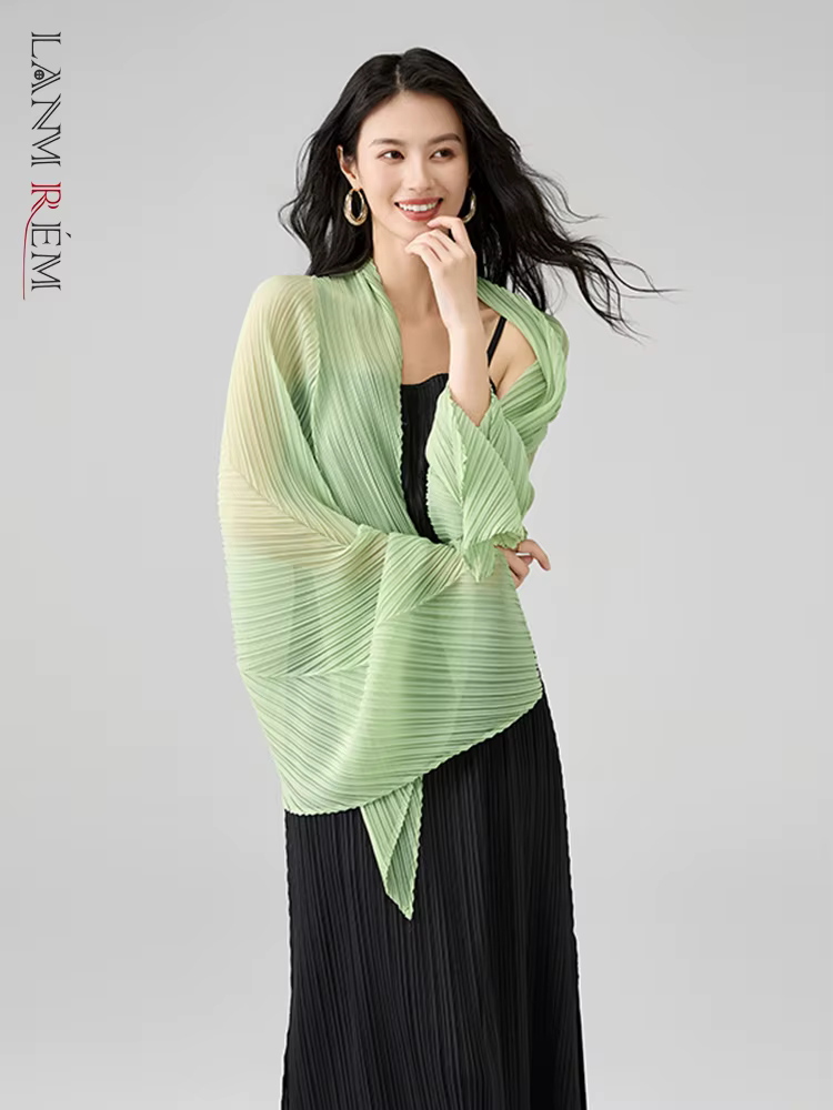 LANMREM 2025 été nouveau haut de gamme Simple écharpe plissée confortable et doux châle crème solaire et parasol accessoires 2DB2854