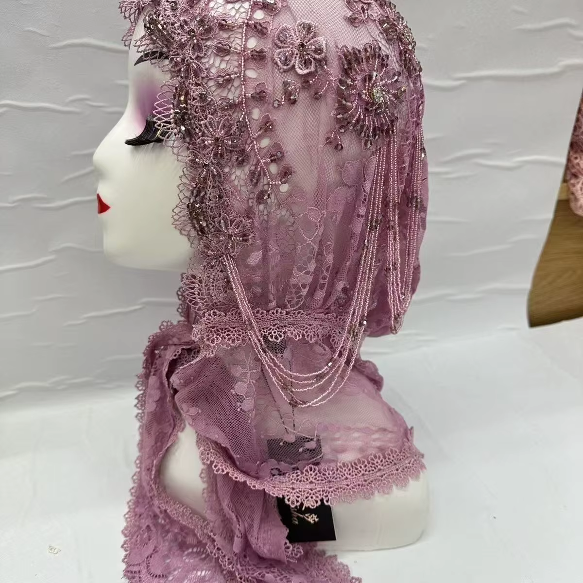 Hijabs pour femmes musulmanes noir gris avec perles Ramadam foulard soirée luxe Kufi écharpe dubaï Turban Islam chapeau