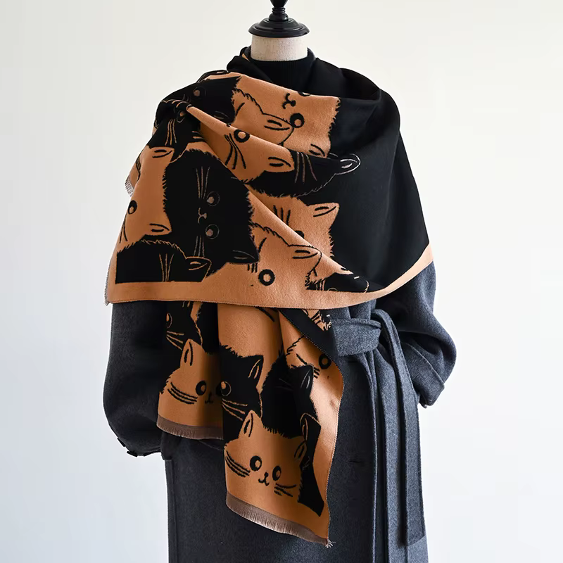 Nouvelle marque de mode chat mignon dames Jacquard Pashmina cachemire écharpe hiver épais chaleur châle résistant au