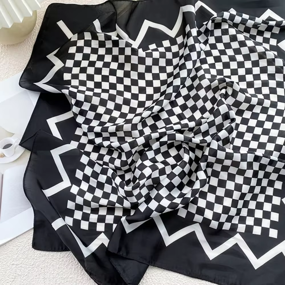 Écharpe carrée à motif damier rétro pour femme