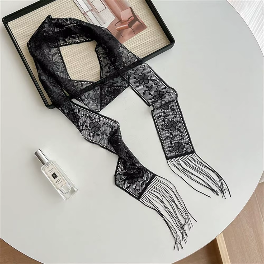 Dentelle fleur étroite longue écharpe femmes filles maigre bandeau