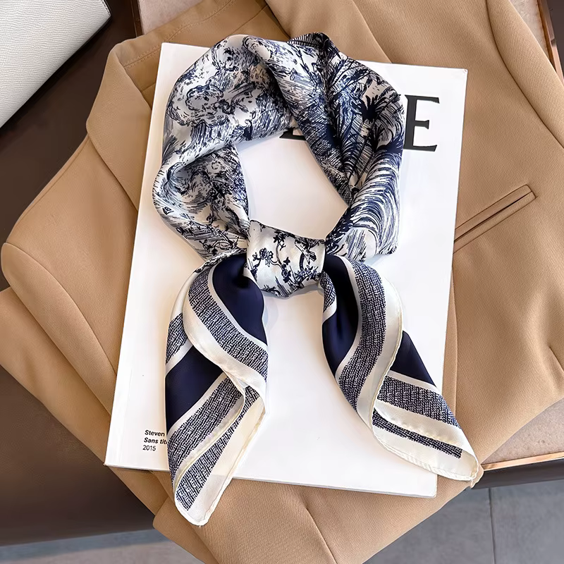 Foulard carré en soie imprimé Floral de luxe pour femmes