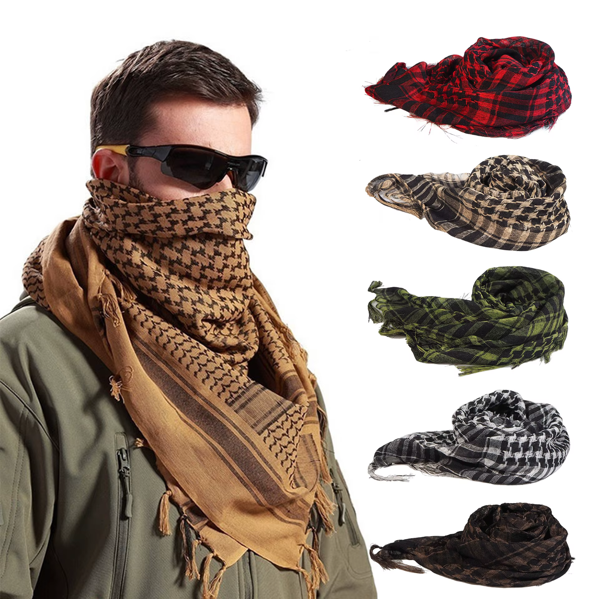 Écharpe Keffiyeh à carreaux avec pompons
