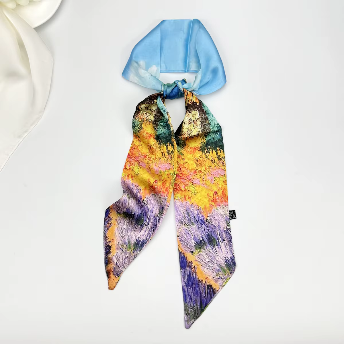 Foulard long en soie imprimé peinture à l'huile paysagère pour femme