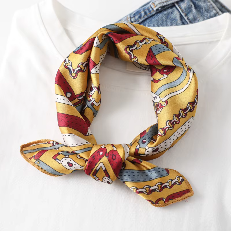 Femmes écharpe 50*50 cm carré maigre rétro tête petite taille foulards de cheveux en soie foulard bureau dame imprimer