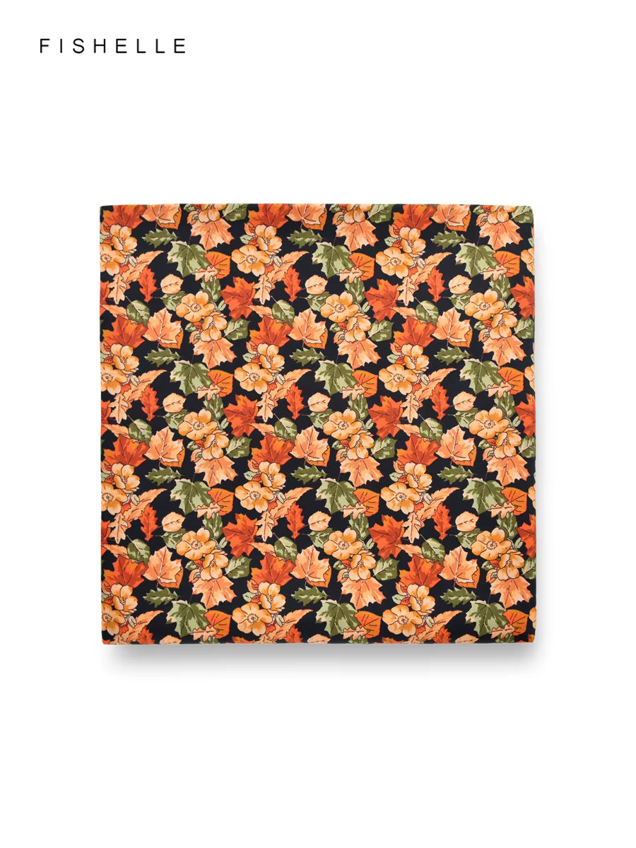 Foulard 100% soie feuilles de fleurs Orange