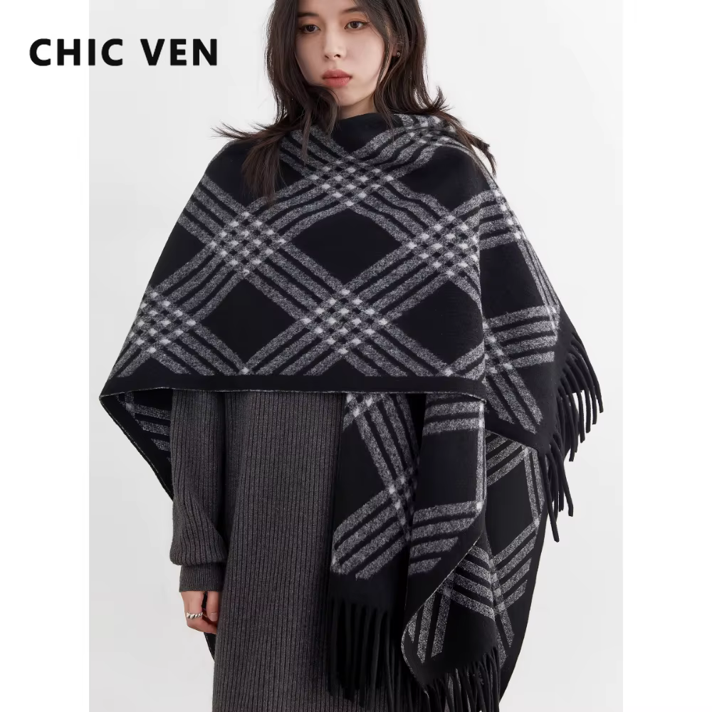 CHIC VEN nouvelle mode femmes écharpe rétro Plaid gland châle longue femme foulards chaud dames