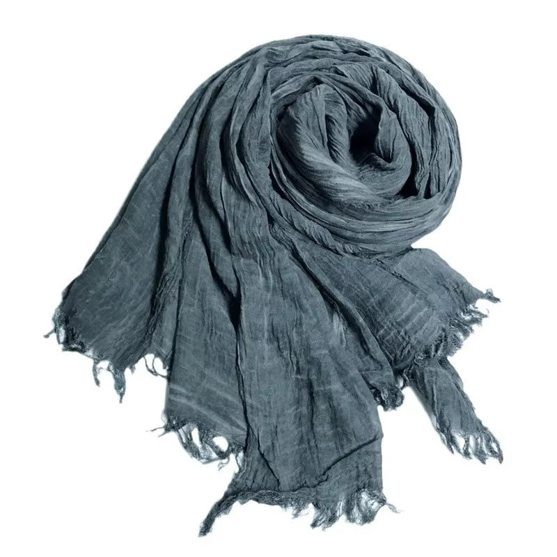 Écharpe Vintage en coton et lin froissé pour hommes et femmes