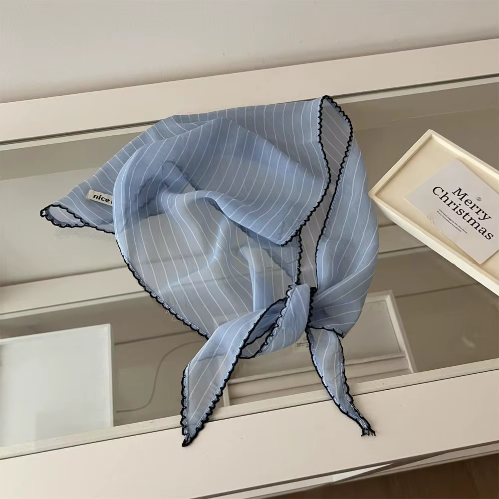Foulard doux à pois bandeau Turban coréen frais petite écharpe rayé mince triangulaire