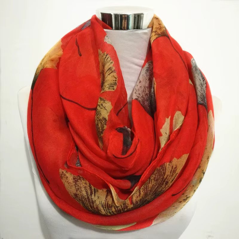 Mode boucle foulards pour femmes Ginkgo Flroal Viscose infini écharpe dame châles enveloppes Pashmina musulman Hijab bufanda