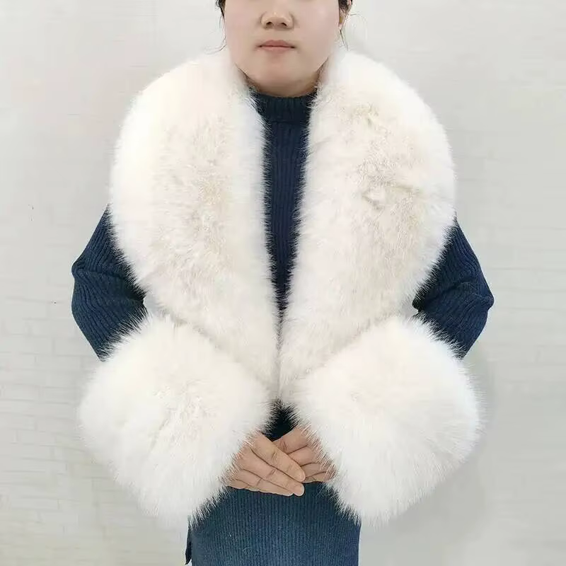 Grande écharpe d'hiver en fausse fourrure de renard pour femme
