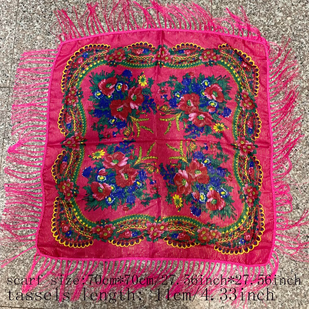 Russe carré Bandana écharpe femmes luxe imprimé fleuri frangé bandeau châle paréo dame