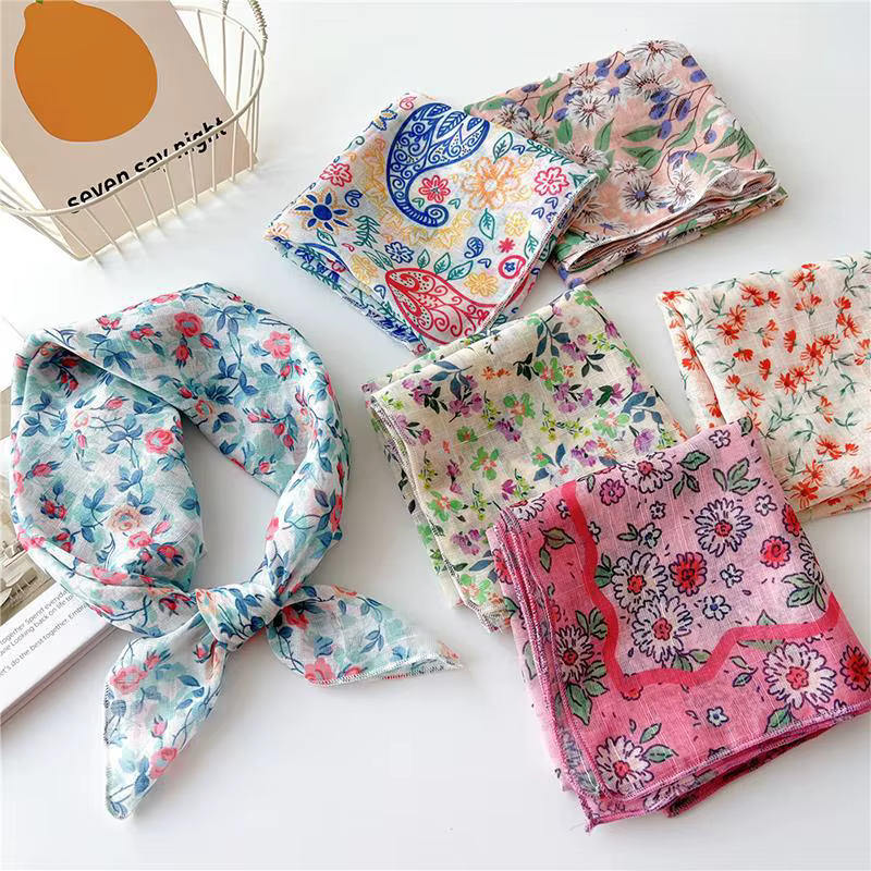 Foulard carré en coton et lin pour protection solaire