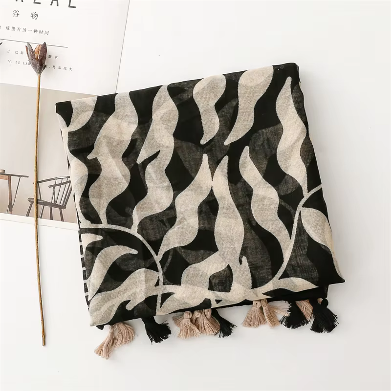 Luxe femmes feuille écharpe été plage châle coton lin sentiment gland Pashmina musulman Hijab Wrap dame Viscose