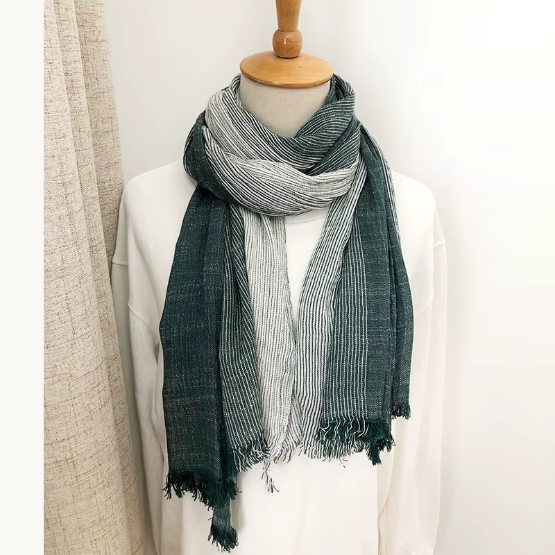Écharpe rayée en coton et lin pour hommes
