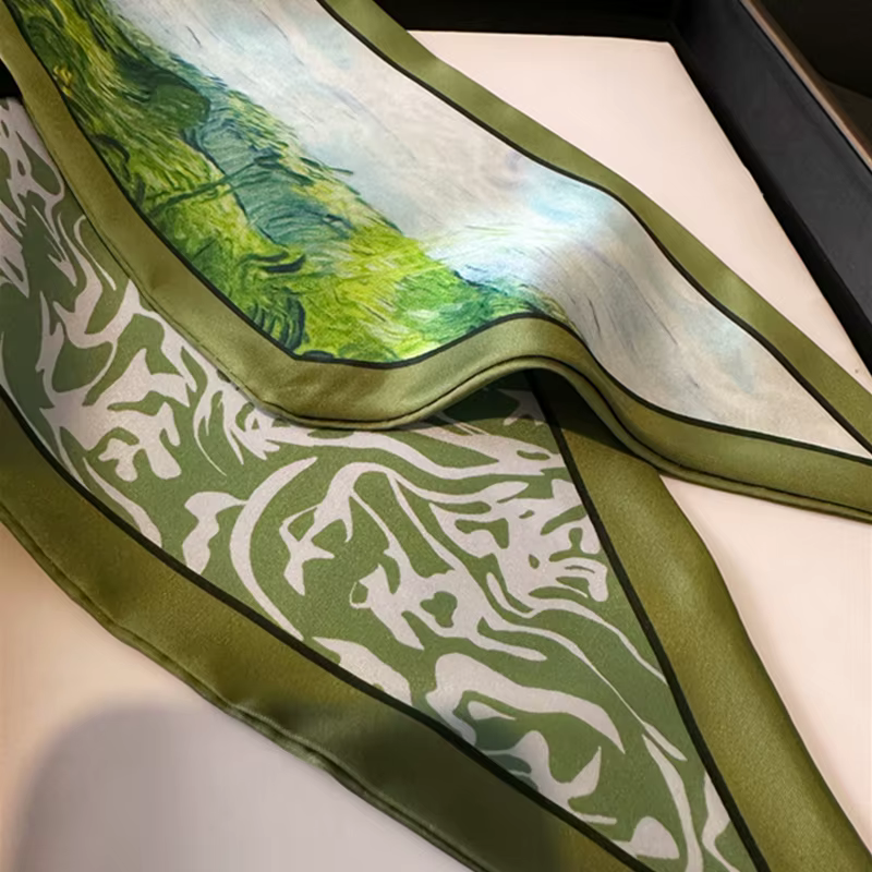 Vert femme maigre foulard en soie 147x14cm longue bande de cheveux ruban