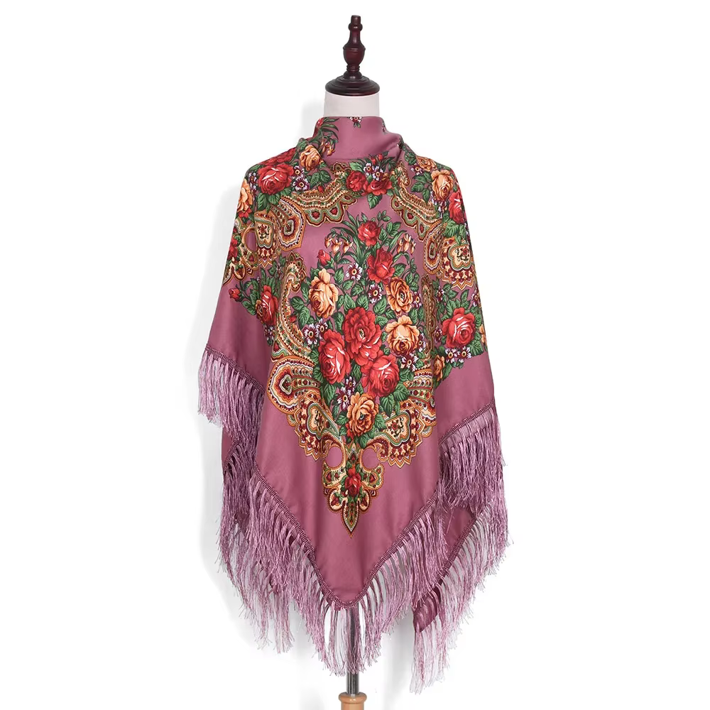 160*160 cm femmes russe National écharpe dame gland imprimé fleuri foulard enveloppes Babushka Bandana plage voyage ombre châles