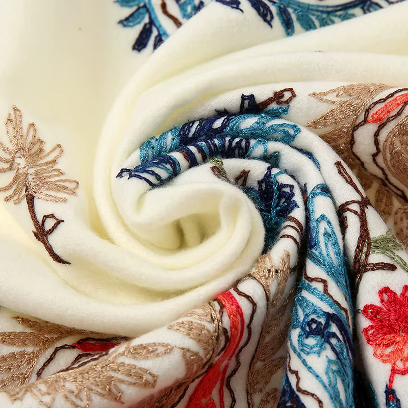 Écharpes en cachemire brodées pour femmes pashmina à fleurs TipPonte châle chaud d'hiver glands