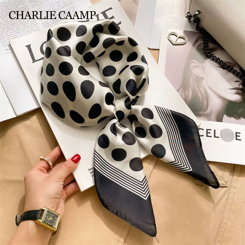 Dot foulard en soie femme Senior sens 70cm carré écharpe cravate mode décoration