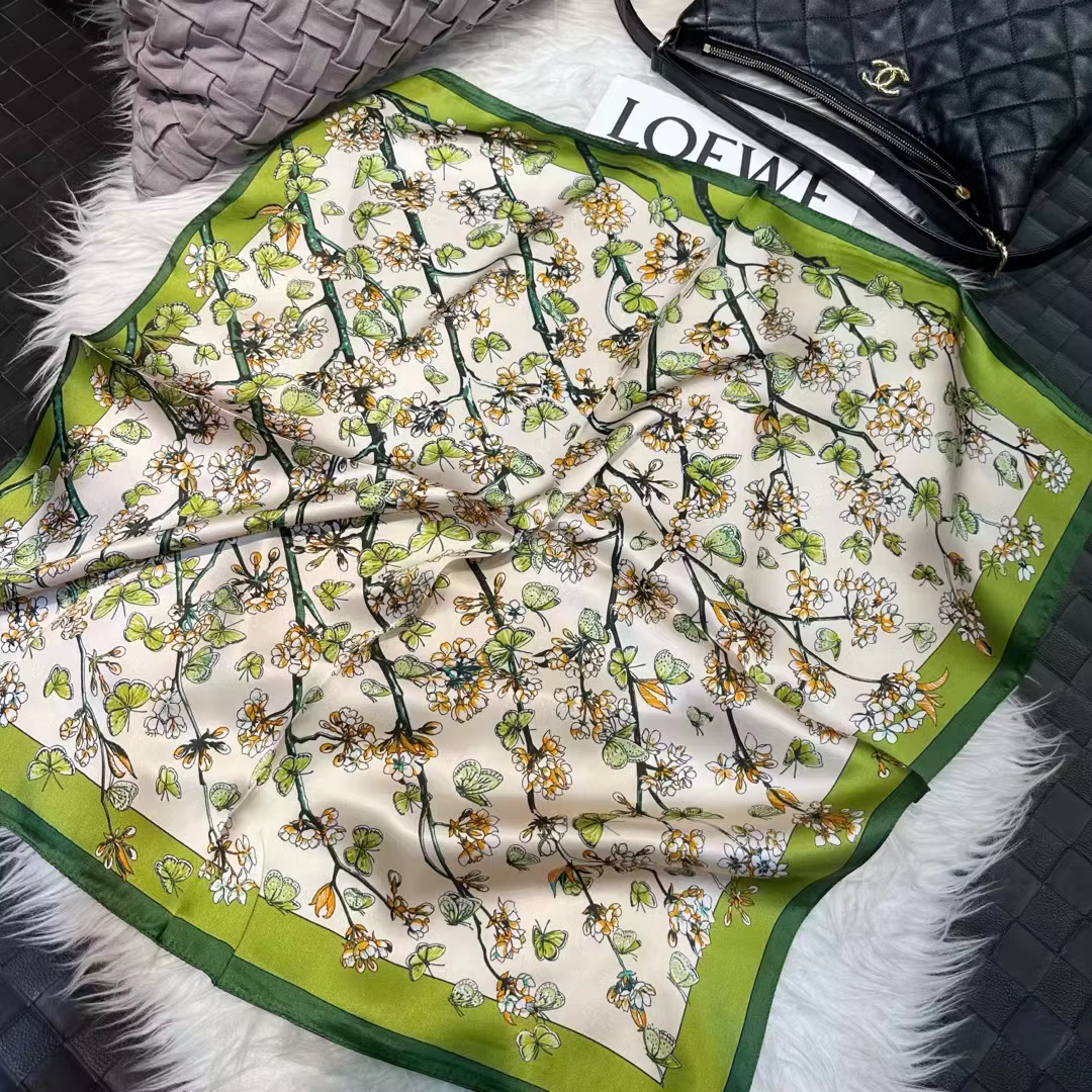 Beige vert femmes 100% foulard en soie