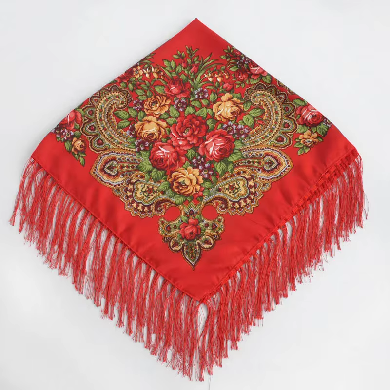 Rétro bohème écharpe florale femme luxe National vent frangé foulards carrés Hijab Babushka tête enveloppement voyage châle mouchoir