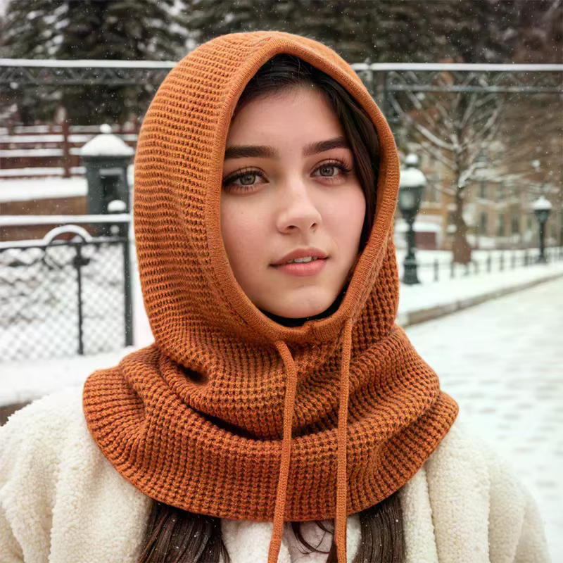 Écharpe à capuche tricotée pour femmes automne et hiver épaisse et chaude avec oreillettes