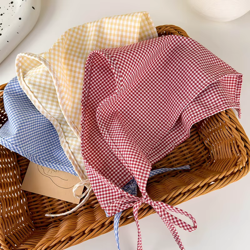 Foulard à carreaux de style campagnard français pour femmes