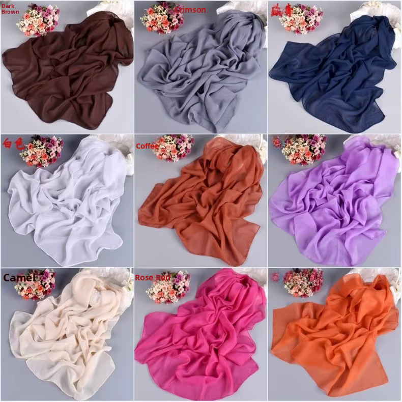 Écharpe en soie Pure de couleur unique pour femmes