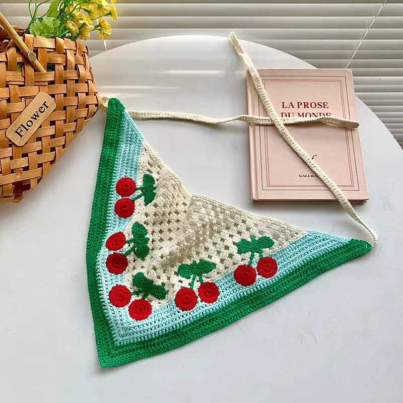 Élégant tricoté Triangle écharpe bandeau pour femmes mode cerise motif