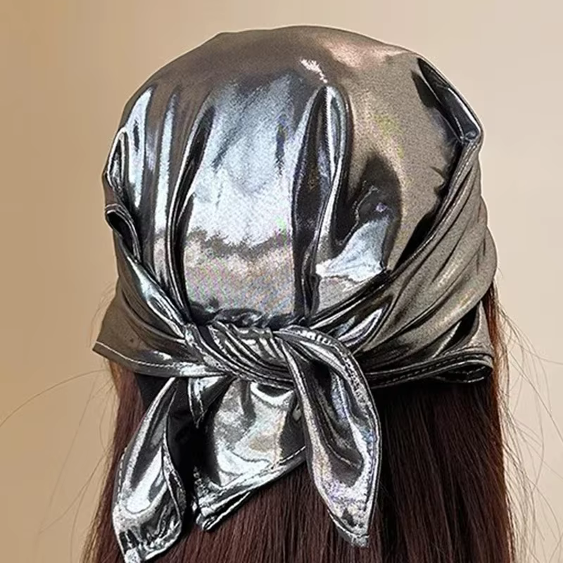 Nouveau Y2K liquide argent cheveux écharpe enveloppement doux polyvalent bandeau Bandanas femmes été Hip Hop Punk carré écharpe cheveux accessoires