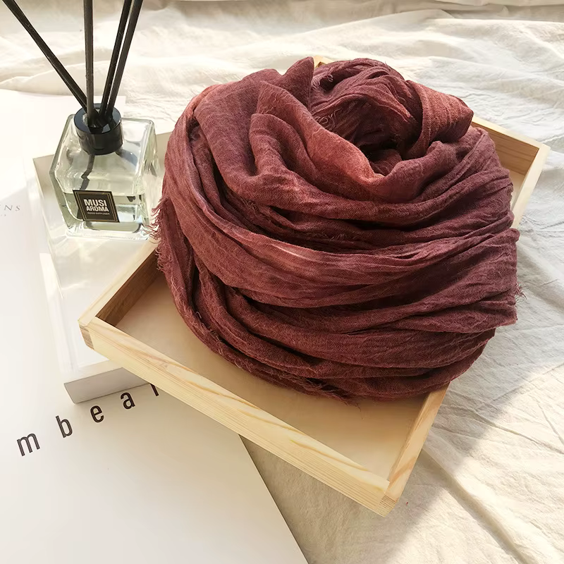 Écharpe Vintage en coton et lin froissé pour hommes et femmes