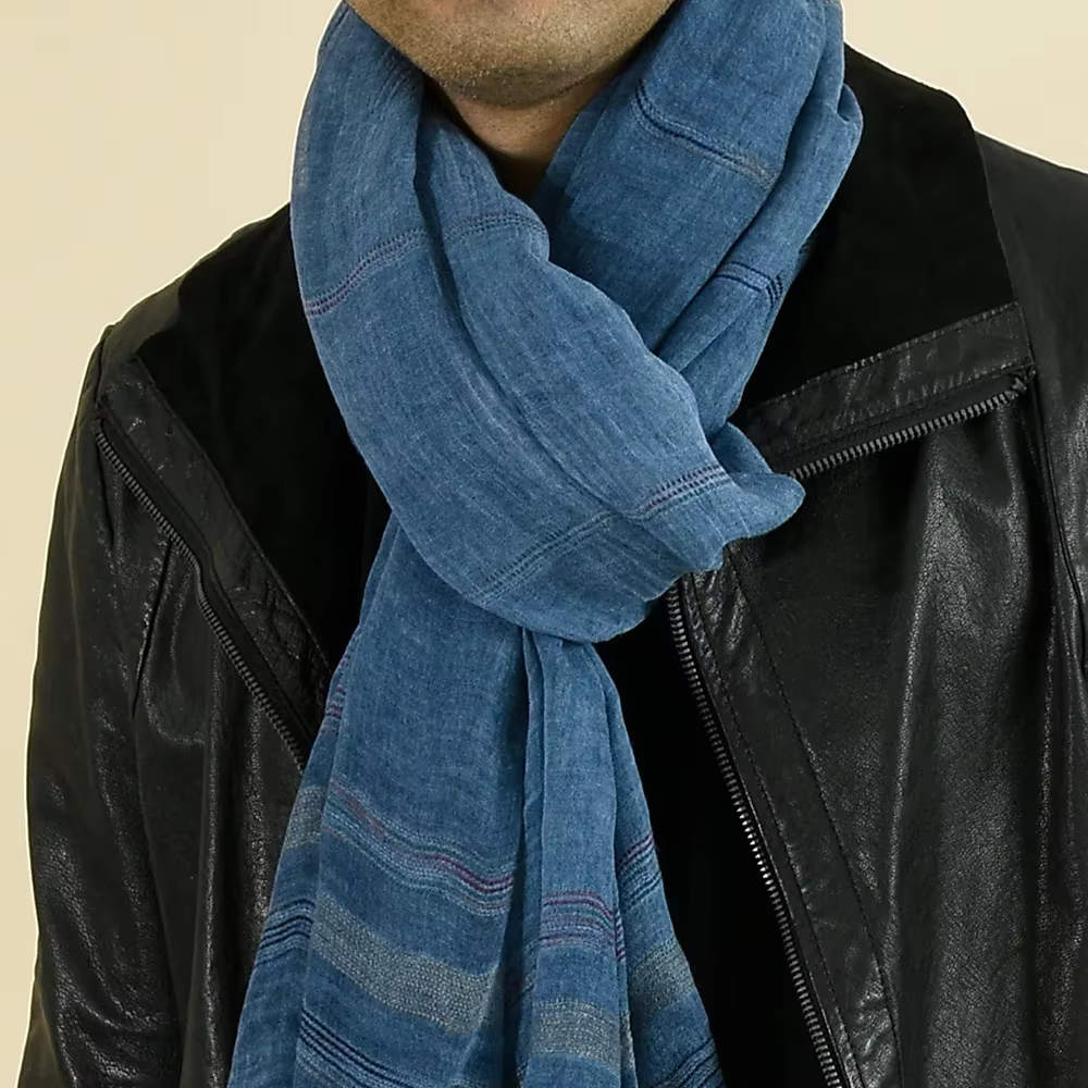Mode hommes écharpe coton lin fil teint rayé