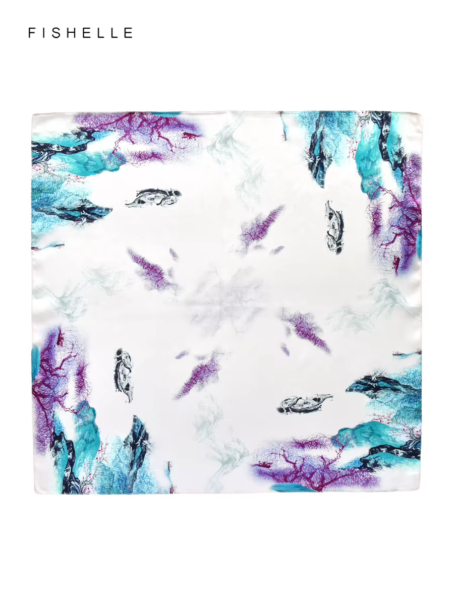 Peinture à l'encre colorée 100% foulards en soie véritable petite écharpe carrée hijab châle cadeau de luxe 50 cm