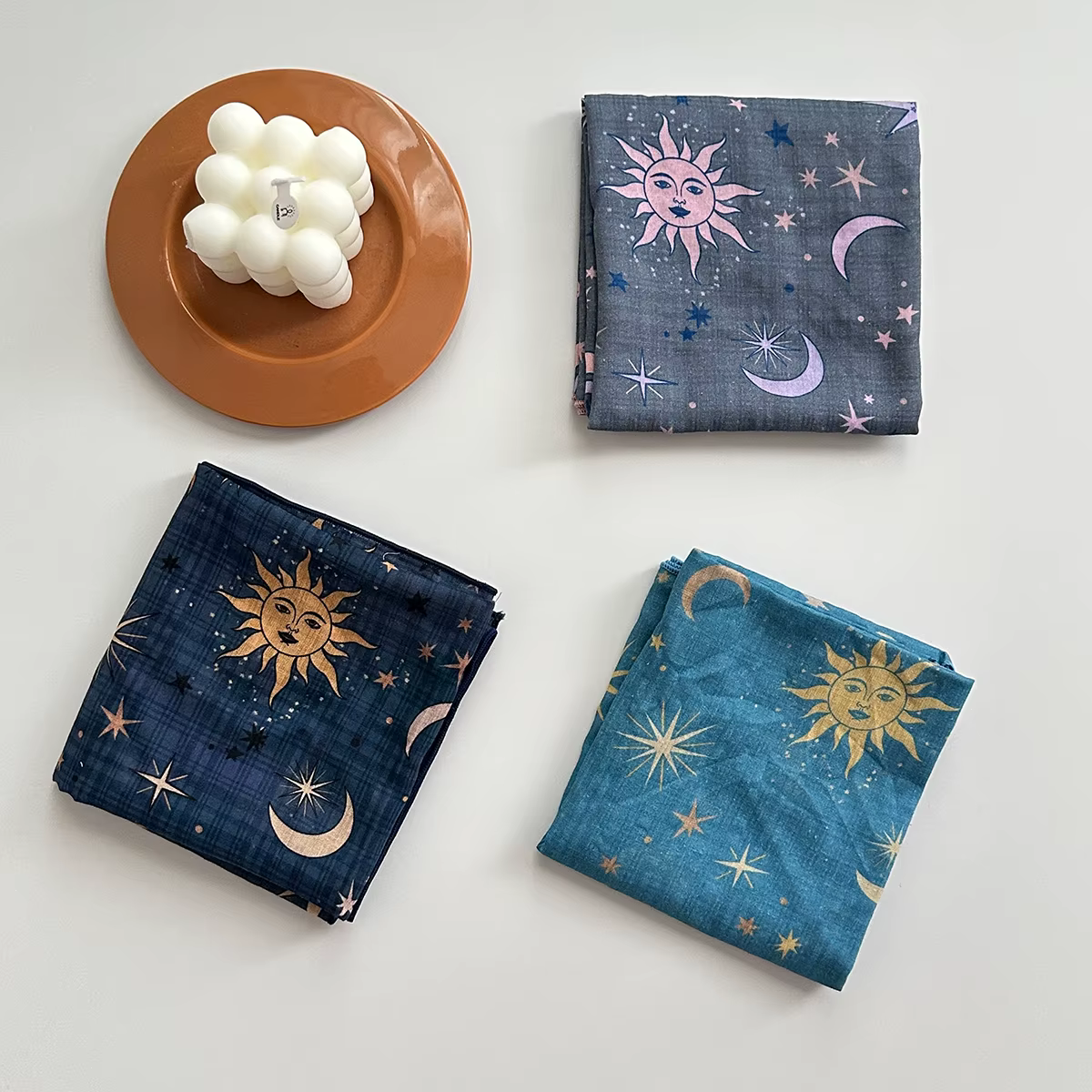 1 morceau de foulard carré imprimé soleil étoile et lune de style bohème pour femme avec tissu élastique respirant et