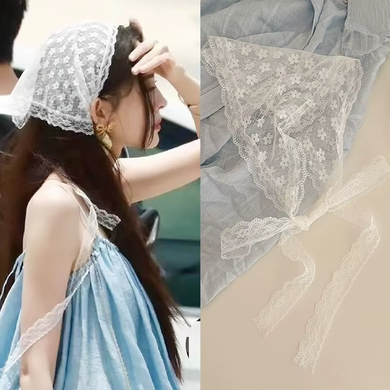 Femmes Style campagnard français dentelle maille Triangle écharpe printemps été Floral cheveux
