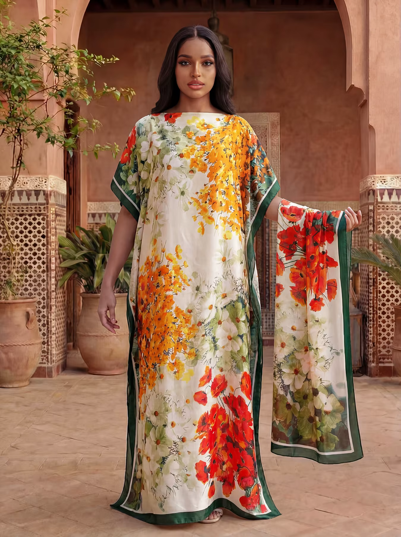 Écharpe pour femmes, nouveau design imprimé tendance Dubaï, long châle pour femmes, robe ample pour fête de plage été 2026, Abaya africaine en soie douce MOOMOO