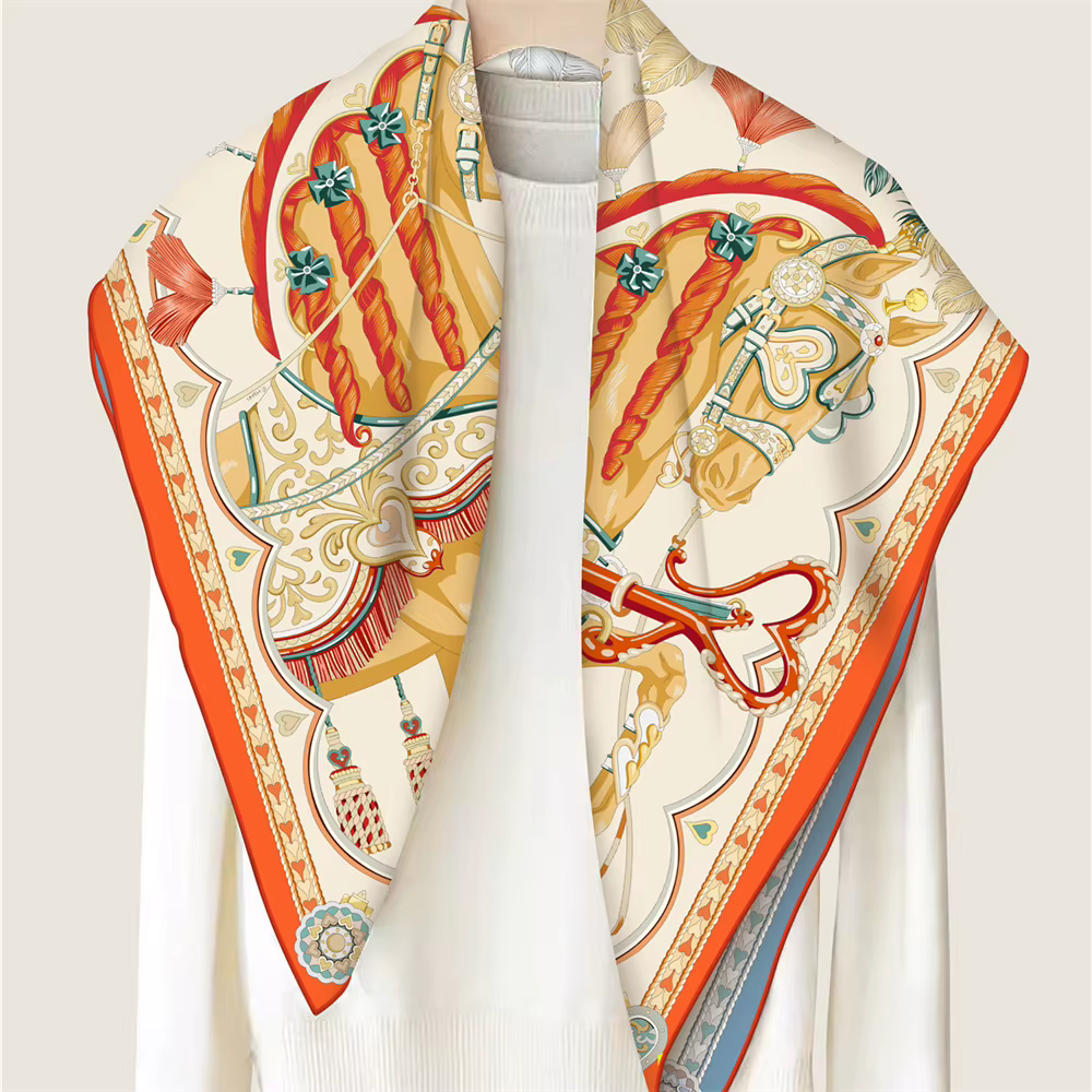 Foulards en soie deux chevaux imprimé sergé foulard