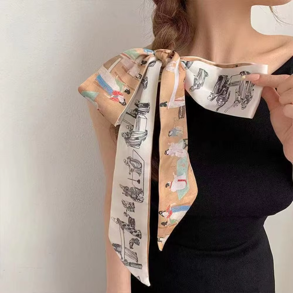 Écharpe française papillon cravate cheveux rétro Style chinois imprimé à l'huile ruban