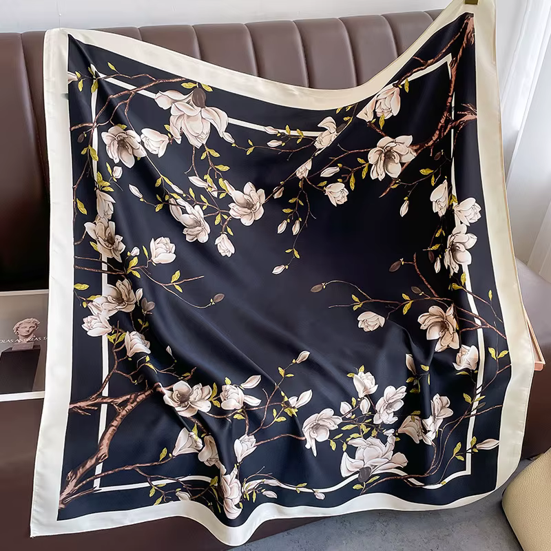 90*90 cm marque de luxe Simple soie carré écharpe Hijab femmes Bandana doux foulards foulard dames cheveux châle enveloppement bandeau