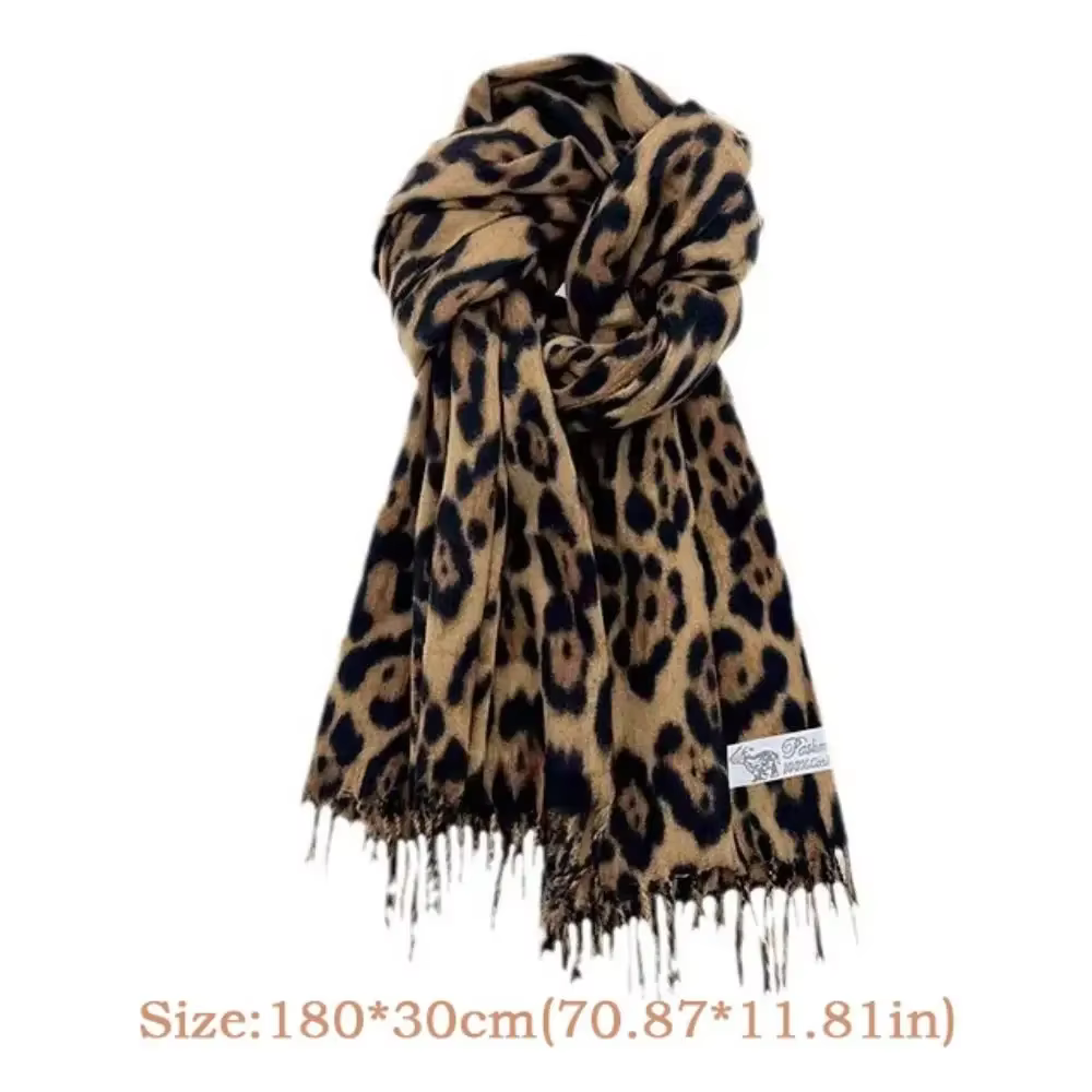 Écharpe léopard Design hiver chaud Pashmina châle luxe cachemire enveloppes mode femmes longues couvertures foulards franges