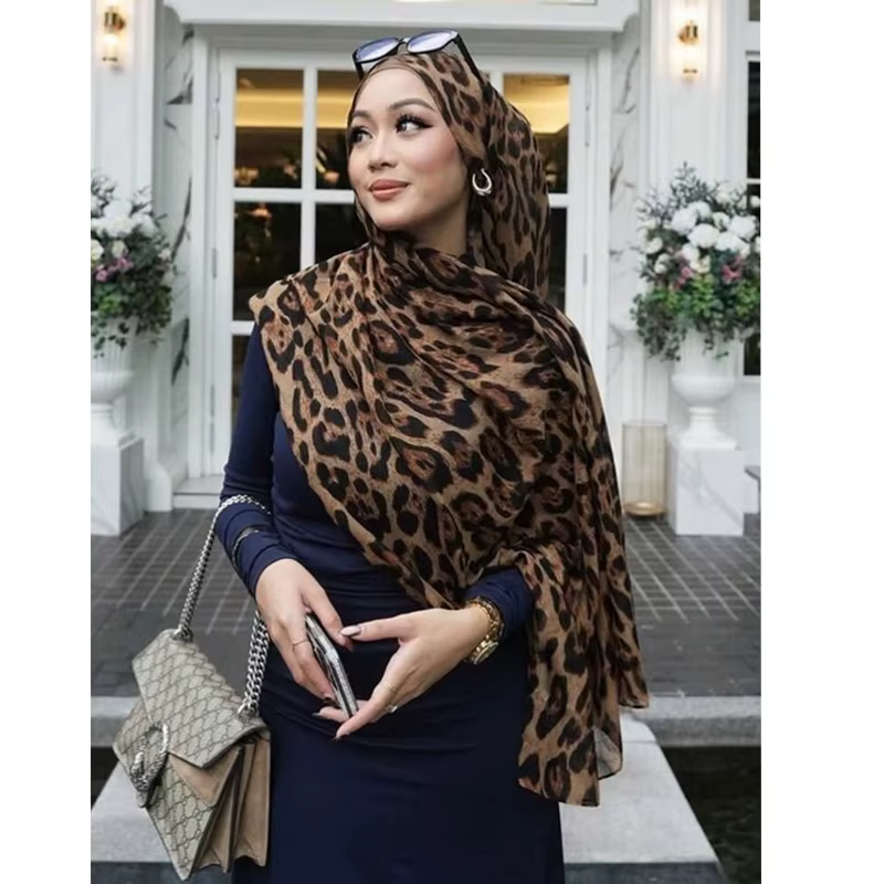 Mode imprimé léopard écharpe Femme Hijab foulards doux Pashmina hiver mince